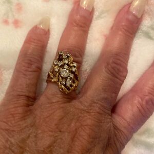 Gold filagree nugget ring 13 diamonds elegant 14kt gold